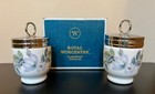 2 Vintage Royal Worcester England Porcelain Egg Coddlers In Box Floral  3 75  H 