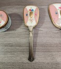 Vintage Pink Gold Color Art Deco Style Hand Mirror  Brush  Powder Jar Vanity Set