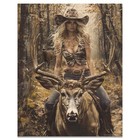 Dream Buck Whitetail Deer Art Print Vintage Pinup Women Bow Hunting Cabin Decor