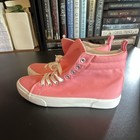 Women   s  Pink white Canvas High-top Lace-up Sneakers Rubber Sole Us 9 Eu 40