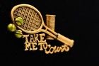 Danecraft Vintage Tennis Pin Brooch Take Me To Court Antiqued Gold Signed Bina15