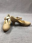 Dance Shoe Women 7 M Tan Leather T Strap Heel Character Rubberized Sole Danshuz