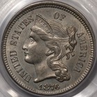 1876 3cn Three Cent Nickel Pcgs Ms63  cac 