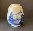 Vintage Chinese Blue   White Porcelain 8  Landscape Vase - Hand Painted Signed
