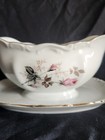 Gravy Boat With Attached Underplate By Mitterteich Pink Rose Peach   Gray Leaves