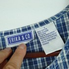 Vintage 90s Blue Plaid Cotton Midi Dress Flower Buttons Praieie Cottagecore L