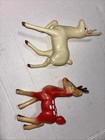 2 Vintage Plastic Christmas Deer Decorations 