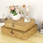 Set Of 2 Seagrass Woven Storage Baskets Lidded Box Shelf Organizer Bins Caramel