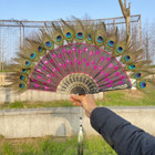 Peacock Feather Folding Fan Embroidery Sequin Folding Fan Dance Fan Pendant