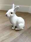 Antique French Bavent White Terracotta Rabbit Figurine Glass Eyes 9  Normandy