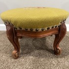 Vintage Carved Wood Footstool Foot Stool Ottoman Needlepoint Seat - Flowers