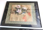Vintage Signed Chinese Silk Embroidery Framed Oriental Handmade Panels Set Birds