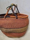 Bolga African Market Basket Striped Multicolor Hand Woven Wrapped Handle