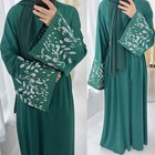 Middle East Elegant Embroidery Abaya Dress Muslim Loose Robe Turkey Belt Kaftan