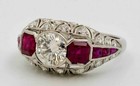 Art Deco Antique 2 20 Ct Diamond   Ruby Vintage Wedding Ring 925 Sterling Silver