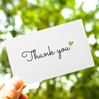 100 Thank You Cards Gold Heart Design Business Card Size 3 5  X 2  White
