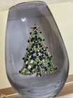 2 Christmas Tree Rhinestone Stemless Wine Glass Set Gold Green Red Holiday Nib
