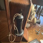 Antique Pre-1940 Wooden Wall Crank Telephone W  Brass Bells   Receiver