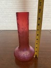 Stunning Antique Kralik Cranberry Iridescent Textured Pattern Art Glass Vase 10 