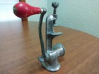Vtg Merit 100 Meat Grinder Hand Crank W table Clamp   Red Handle Made In Usa