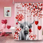 Valentine s Day Shower Curtain highland Cow Red Heart Tree Funny Animal Sweet 