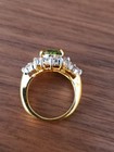 Vintage 14k Yellow Goldplated Pear Shaped Green Stone Clear Rhinesto Ring Size 6