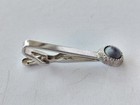 Vintage Tie Bar Clip Swank Silver Tone Gray Stone