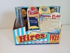 Vintage Hires Root Beer Soda Glass  Bottles Carton Carrier Original   W   Hanger