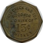 Elgin  Illinois Il Woodruff   King Saloon Good For 15   Drink Whiskey Trade Token