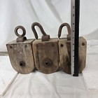 Lot 3 Vintage Wood Pulley Blocks Rustic Barn Farmhouse Industrial Decor Art 