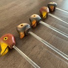 Bundle Set Of 5 Vintage Wooden Mallard Duck Heads With Glass Swizzle Stir Sticks