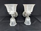 Victorian 2 Light Ornate Etched Glass Wall Sconces Brushed Nickel 1 Of 5