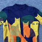 Unbranded Cat Sweater Kids Size 130 Navy Blue Graphic Knit Cotton Mock Neck Cute