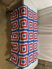 Hand Crocheted Granny  Red White   Blue 53  X 42  Afghan Lap Blanket Throw 750-2