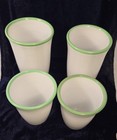 Set Of 4 Art Glass White Aqua Green Rim Rare Cocktail drinking Glasses