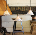 X1 Antique Holophane 9  Ruffled Glass Industrial Pendant Lamp Light Art Deco Vtg