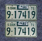 1971 South Dakota Mt Rushmore License Plate Plates Pair   Set