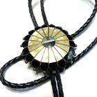 Zuni Bolo Tie Sterling Silver Sun Pendant Inlaid Stone Shell Native American