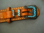 Old Southwestern Native American Turquoise Inlay Sterling Ranger Set Tooled Belt