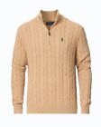 Nwt - Polo Ralph Lauren Men s 1 4 Zip Cable Knit Cotton Sweater  Camel - M - Xxl