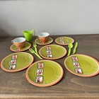 Vintage Child   s Tea Set Metal Dishes Plastic Utensils 1960 1970 Retro Mcm Lot