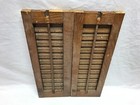 Antique Pair Small Wood 7x18 Louvered Chestnut Interior Shutters Old 1427-23b