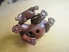 Hand Carved Wood Netsuke Foo Dog With Baby Collectable Boxwood Over 20 Years Old