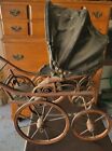Vintage antique Baby Doll Stroller Vintage Wooden Carriage   Small Doll Buggy 23 