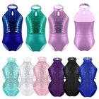 Kids Girls Shiny Sequins Ballet Dance Leotard Stage Costume Bodysuit Dancewear