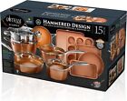 Gotham Steel Hammered 15 Pc Ceramic Pots And Pans Set Non Stick Cookware Set