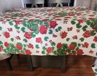 Williams-sonoma Geraniums Floral Print Cotton Tablecloth Cream  Burgundy   Green