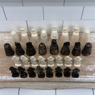 Egyptian Bone Chess Set With Wood Board Hand Carved Vintage