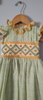 Vintage Baby Girl Dress Note Beige Smocked Bubble Size 3 Color Green And Yellow