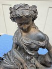 Antique French Art Nouveau Bronze Spelter Figural Group Woman Cherub Sculpture